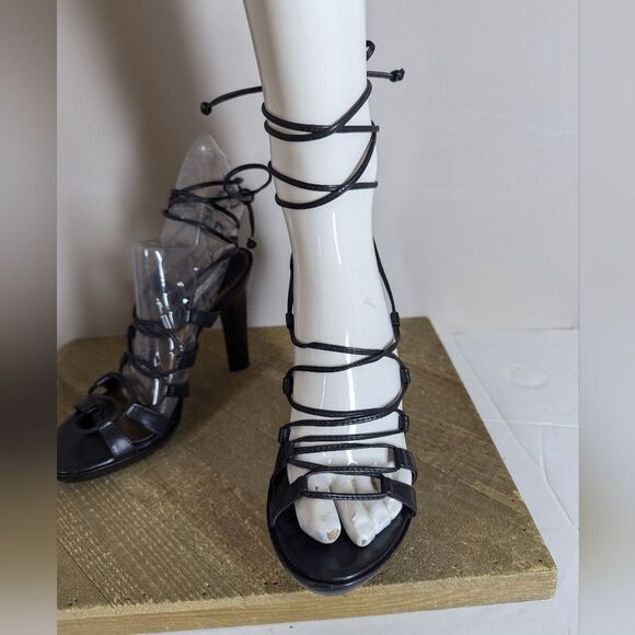 Vintage Stone Ridge Lace Up Black Heels Size 6 Leather 90s - Picture 8 of 12